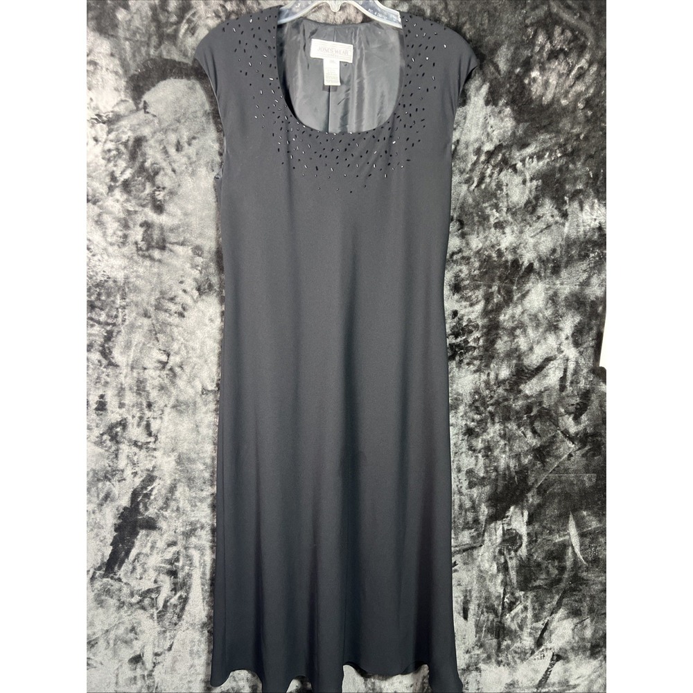 Jones Wear Dress Size 14‎ Black Beaded Neckline Sleeveless Formal Midi
